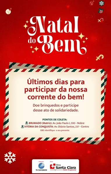 Clínica Santa Clara promove arrecadação de brinquedos durante a Campanha Natal do Bem