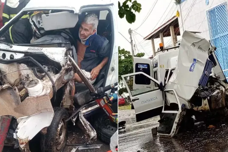 Vereador bate ambulância em poste e fica preso às ferragens em Itaparica