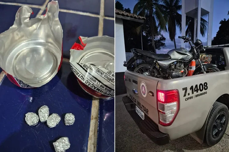 Brumado: 2ª CIPRv apreende moto e pedras de crack em lata de refrigerante