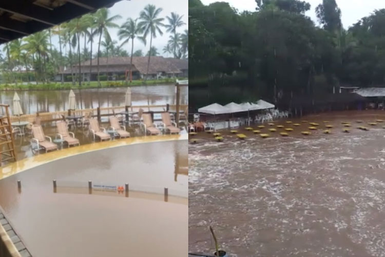 Chuva na Bahia: Resort Cana Brava fica alagado em Ilhéus